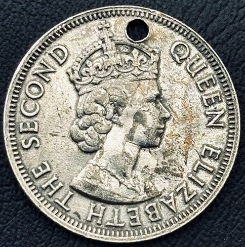 1964 British Caribbean Coin 1 One Cent Eastern Group Territories Holed KM# 2 - Picture 4 of 5