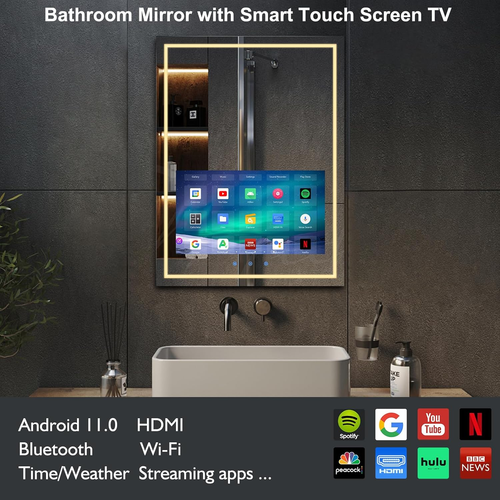 Smart TV Badspiegel 24x32" mit LED Licht & Antibeschlag - WLAN & Bluetooth - Bild 2 von 9