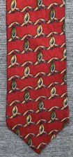 Louis Feraud Men’s Silk Necktie Brick Red Dark Blue Gold Tie Made in USA