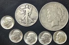 Silver 90% Auction Peace Dollar Walking Liberty Half Roosevelt Dimes