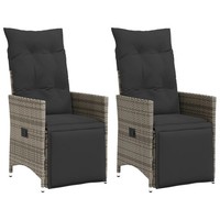 Gartensessel 2Er Set Mit Kissen Verstellbar Grau Poly Rattan