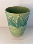 Original Weller Art Pottery Green Vase with Leaves c.1930-1940 Manhattan Line