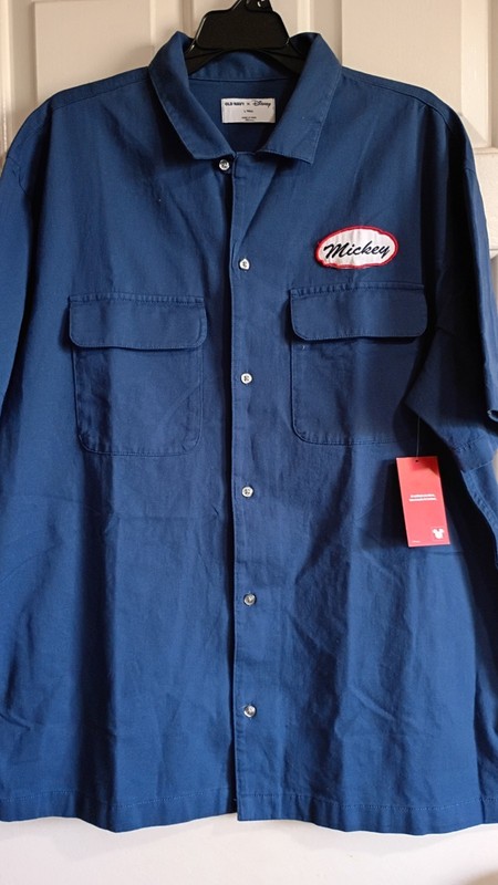 Old Navy x Disney Mickey Mouse USA Blue Short Sleeve Button-Up Shirt L Tall