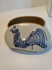  Prestige Place Rooster   Ceramic Box  Museum American Folk Art Blue Salt Glaze