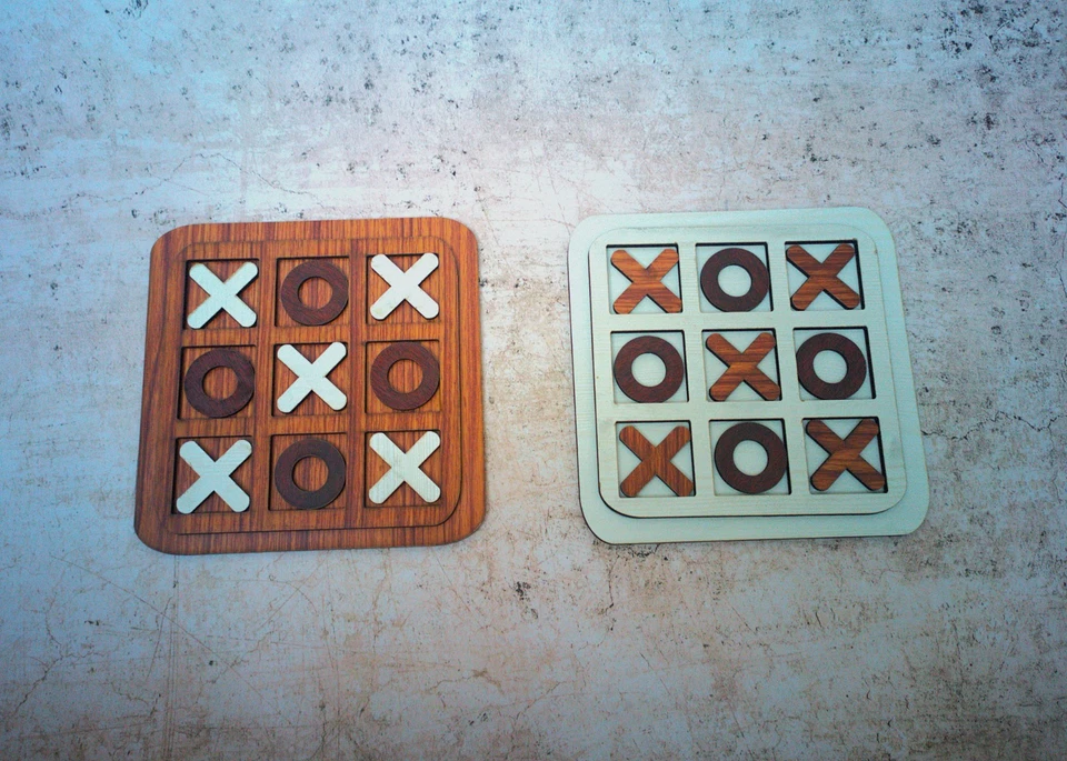 Wooden Tic Tac Toe Board Game 6",Handmade Mini Travel XO Game, Rustic Gift-2 pcs - Image 3 of 4