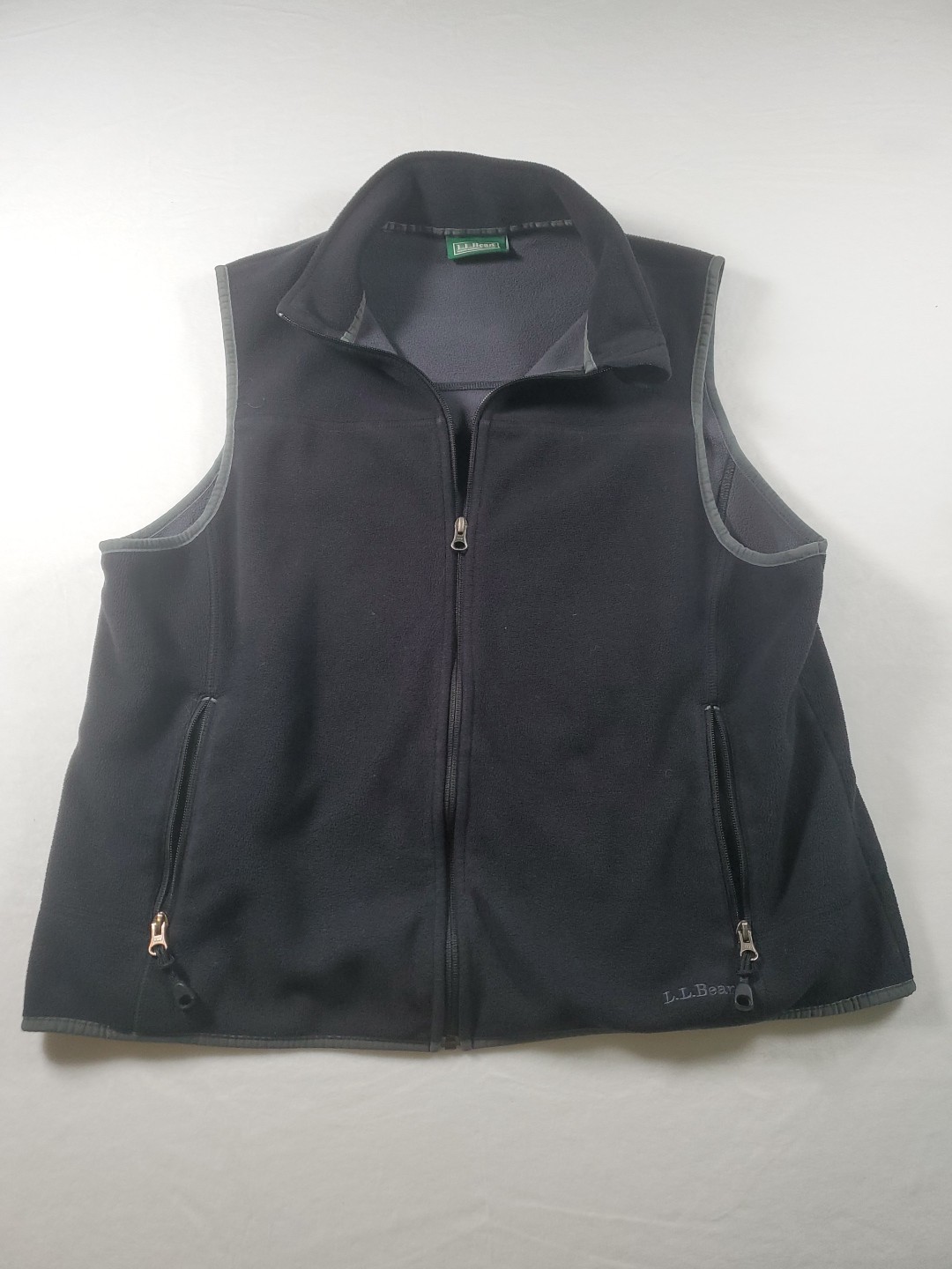 L.L. Bean Polartec Fleece Jacket Vest Full Zip Polyester Black  Gray Men’s Large