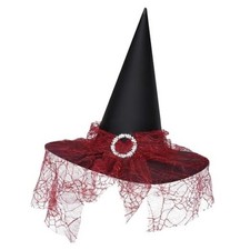 Witch Hats for Women Wizard Hat with Veil Halloween Party Cosplay Red