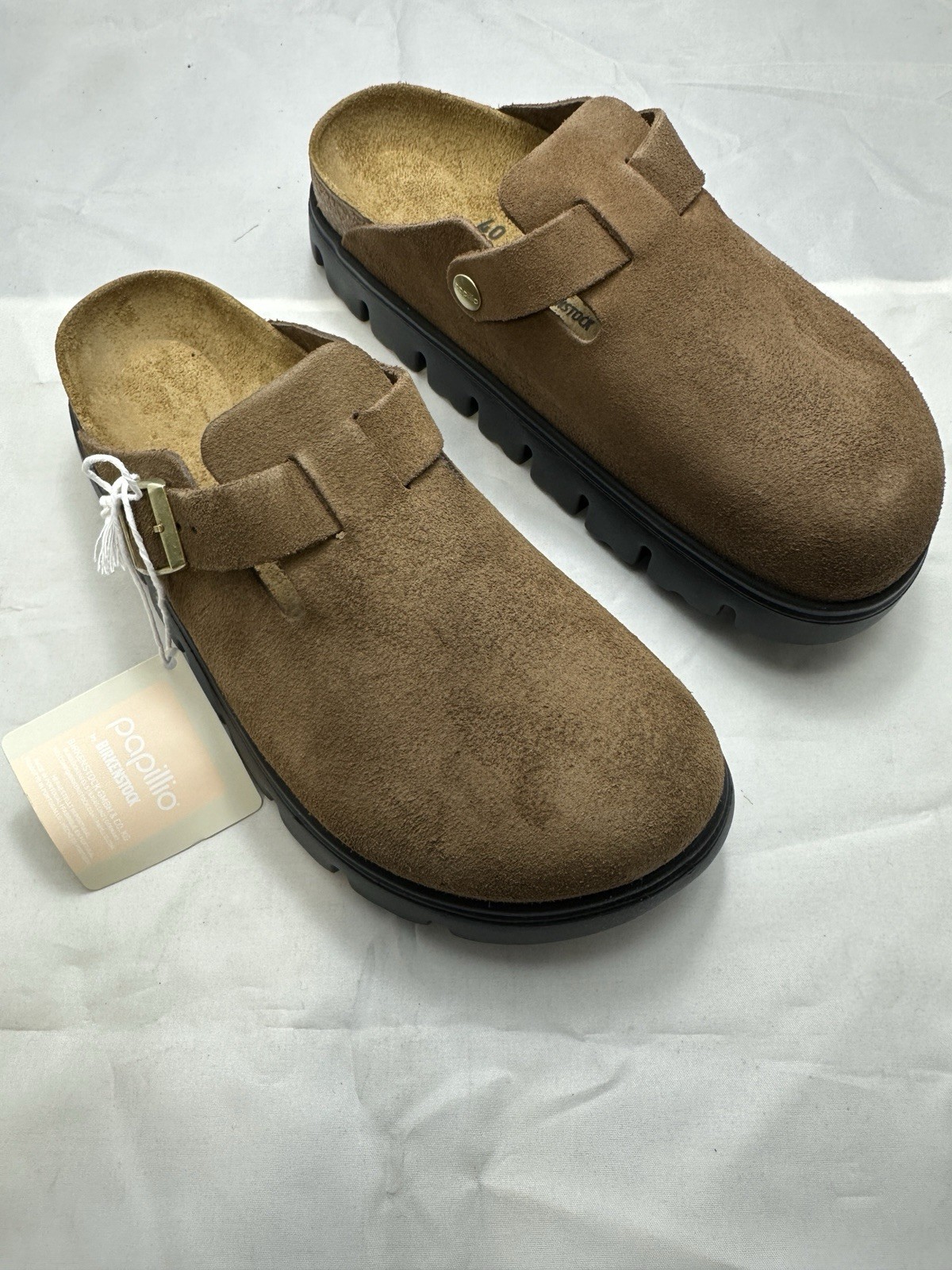 NIB Birkenstock Papillio Boston Chunky Suede Leather in Dark Tea/Black 1028402 image 8