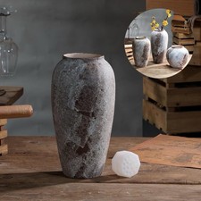 Rustic Ceramic Vase, Vintage Farmhouse Decor, 13.4 Tall, Brown/Gray