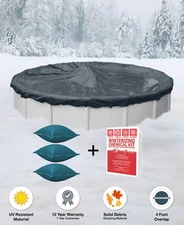 28' Round Above Ground Winter Pool Cover + 3— 4x4 Air Pillows + Winterizing Kit^