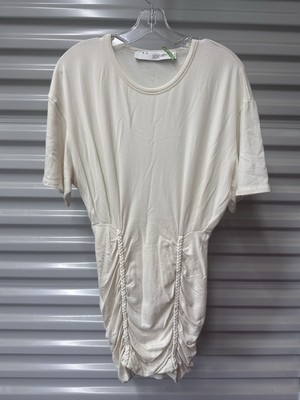 IRO Speedy Ivory Off White Braided Ruched Bamboo Jersey T-Shirt Dress Medium