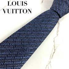 Chanel Navy Silk Tie Coco Mark Chain Check Pattern 3.74in Vintage Luxury