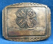 Vintage 4-H Club Brass Belt Buckle with Clover Leaf Emblem