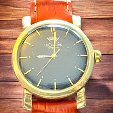 Vintage Jager Le Culture Yellow Gold Black Dial Power Reserve Automatic Watch