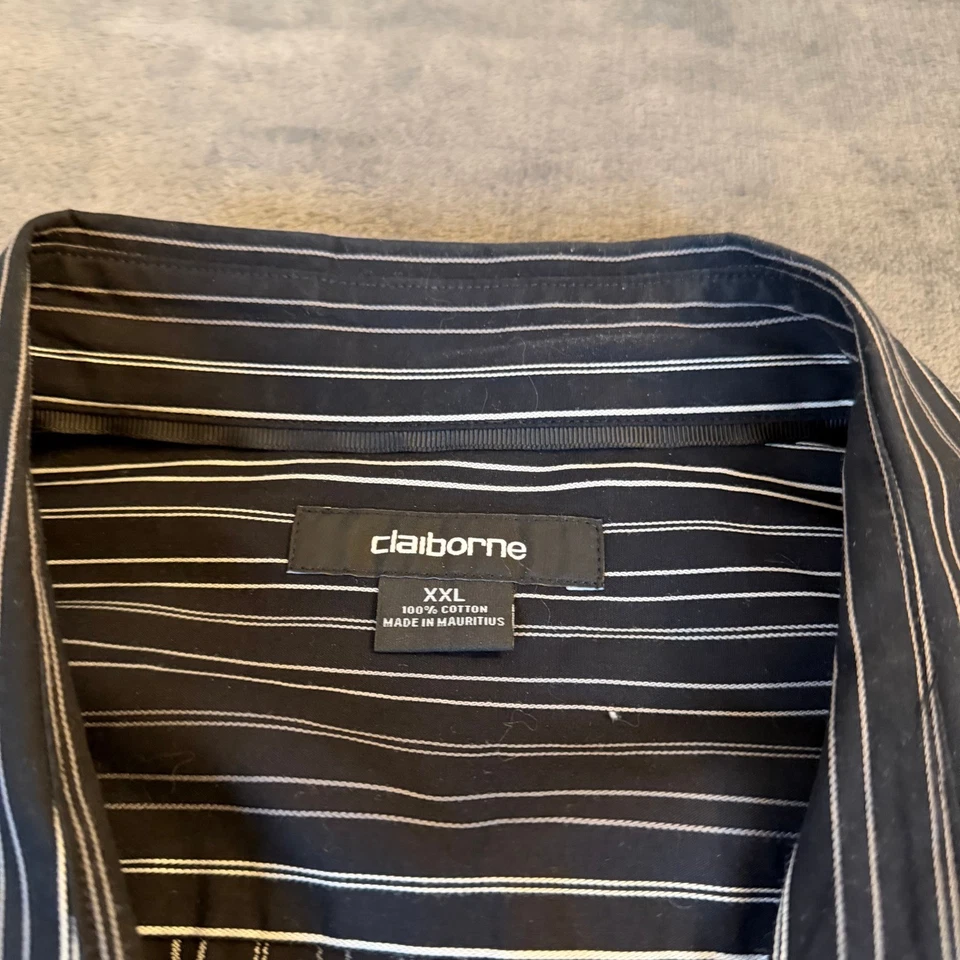 Camisa de vestir Claiborne a rayas con botones manga larga 100 % algodón para hombre XXL 2XL Foto 3 de 4