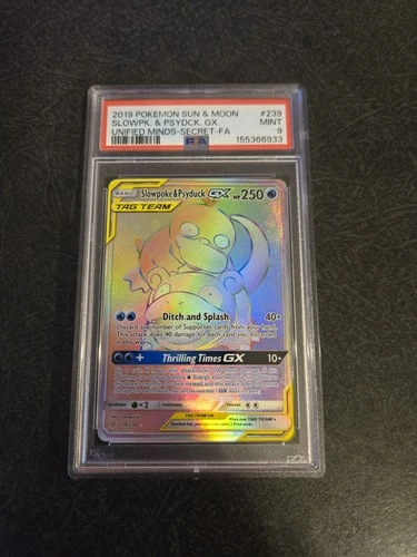 Pokémon Card Slowpoke & Psyduck GX (Secret) 239/236 Sm-Unified Minds Holo PSA 9