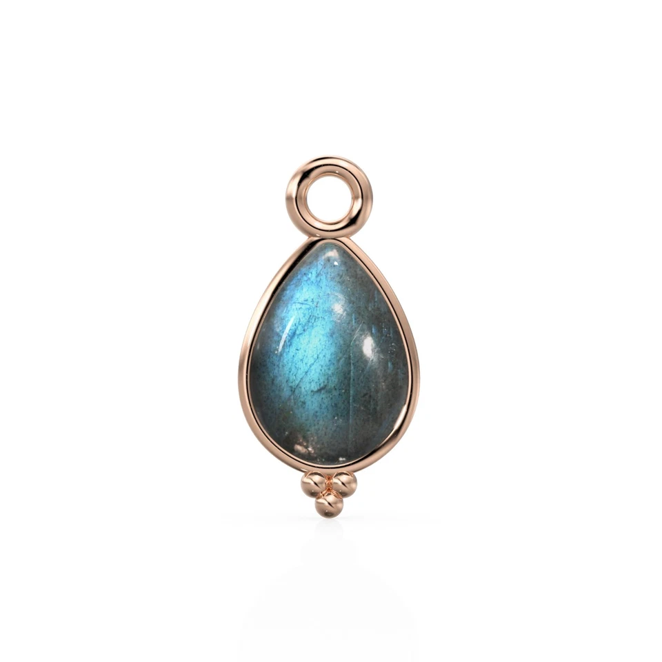 Labradorite Pear Solid Gold Charm / Natural Fire Spectrolite Gemstone Pendant - Image 3 of 4