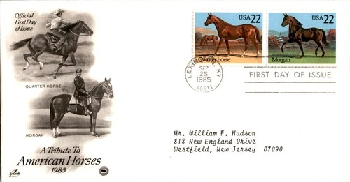 US FDC First Day Cover 1985 American Horses Quarter Horse Morgan