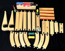 Vintage Brio Wooden Railway Trains Track Cars Assorted Mixed LOT 33 Pcs Sweden