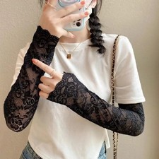 1 Pair Black White Long Fingerless Mittens Sunscreen Gloves Women Summer Ice Sil