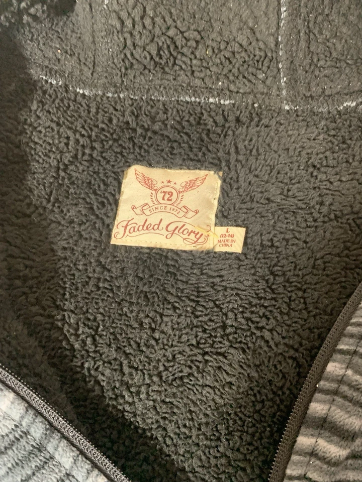 Faded Glory Girl's Hooded Long Sleeve Full Zip Fleece Jacket Dark Gray Size L - Image 4 of 4