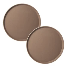 2 Pack Non-Slip Serving Tray 14 Inch Round Plastic Rubber Lined Brown NSF Grade