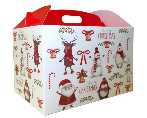 5 x SANTA REINDEER CHRISTMAS X-LARGE GABLE GIFT BOXES - XMAS Hamper 35x24x18cm