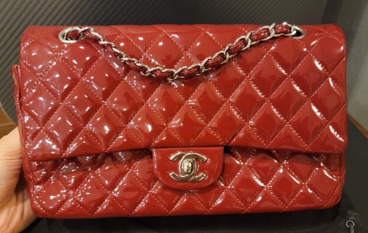 Orange Chanel Medium Classic Patent Double Flap Shoulder Bag