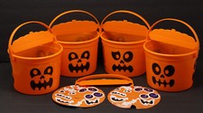 Lot of 4 McDonald's Halloween 2023 Happy Meal Boo Buckets Pail Orange Skeletons