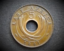 EAST AFRICA FIVE CENTS  1941   / SNIFF'S  ANCIENT COINS T-3