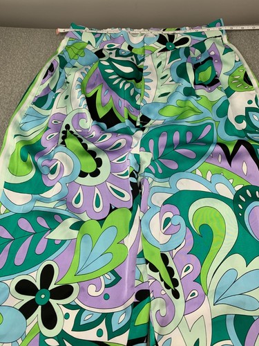 Steve Madden Satin Silky Pants Women Sz 8* Green Paisley Print Flowy Resort Wear - Picture 9 of 14