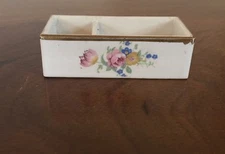 Antique Old Paris Porcelain Limoges Desk Stamp Holder Box Floral Sprig Gilt