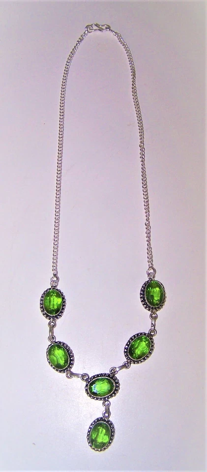 Collar de plata .925 piedra de laboratorio verde 20" #C6 Foto 2 de 4