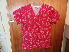 Tafford Size XXS Red White Snowman Themed Short Sleeve Scrubs Top " GREAT TOP