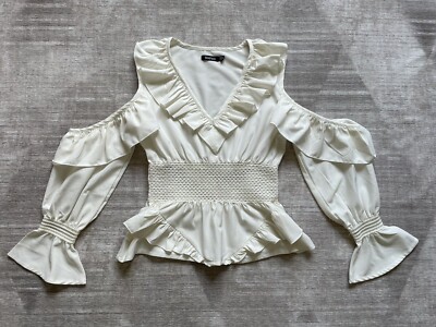 Boohoo Women's Size Ivory/Cream Ruffle Open Shoulders Long