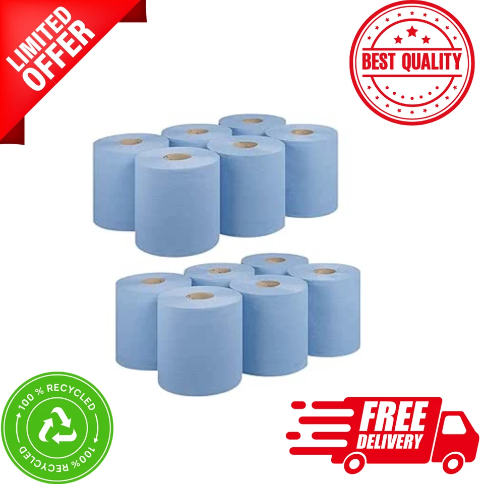 MAECENA Blue rolls 12 Pack Blue Rolls Centrefeed Blue Roll 2 Ply Embossed Blue Roll