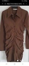 Zara Mini Shirt Dress with Gathering Light Brown size S Small
