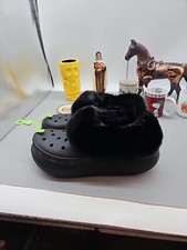 Crocs Furever Crush Soft Fluffy Faux Fur Clogs Black 208446 Men's 9 Women s 11