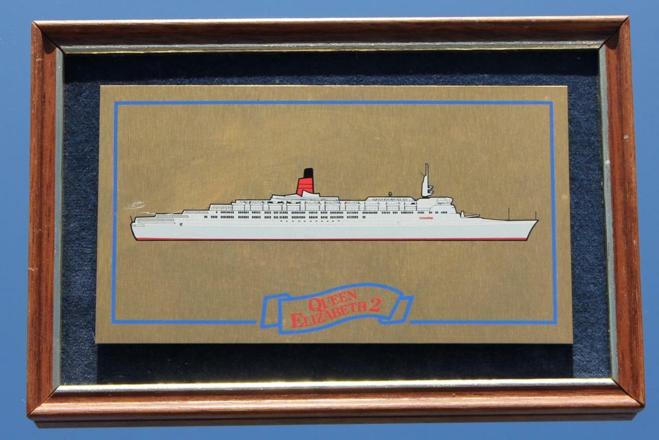 CUNARD LINE RMS QUEEN ELIZABETH 2 QE2 RARE POST FALKLANDS SOUVENIR PLAQUE C-1982