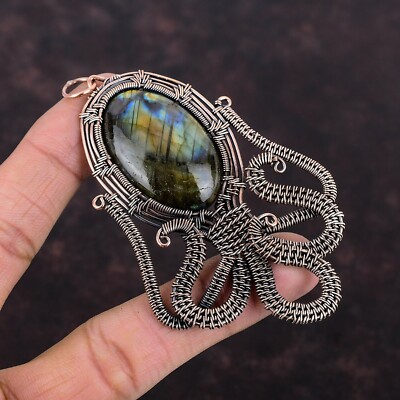 Gift For Her Copper Labradorite Jewelry Wire Wrapped Octopus Pendant 3.58''