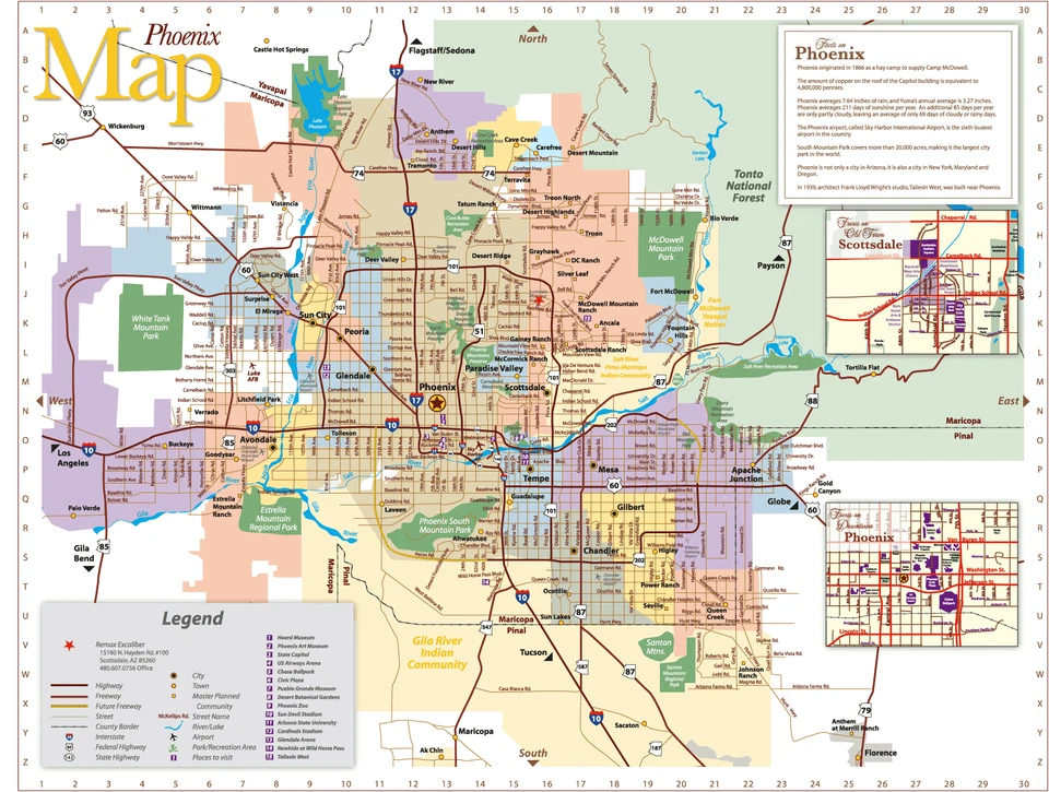 PHOENIX ARIZONA MAP POSTER PICTURE PHOTO PRINT Road City County South West
