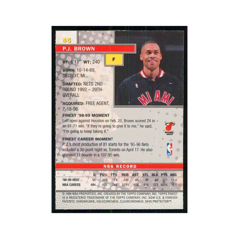 1999 Finest w Coating P.J. Brown Heat #45 - Image 2 of 3