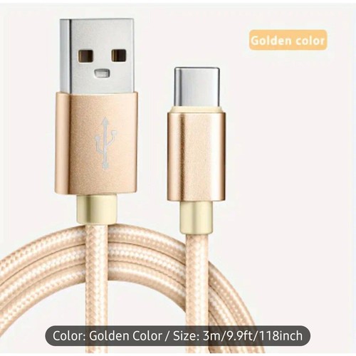 New Gold Nylon Braided USB to Type C Data Cable High Speed Transfer Safe Charge - 第 1/6 張圖片