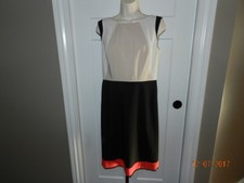 Ann Taylor beige ivory coral poly/Spandex Sleeveless Dress Fully Lined Size 6