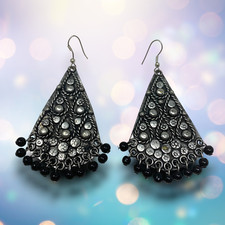 Vintage 1980s Silver Metal Modernist Dangle P...