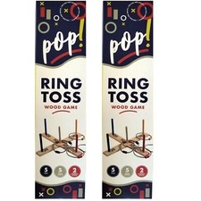 Pop Ring Toss Wood Game, 5 Pegs, 5 Rope Hoops, Party Game BUY 1 GET 1 2 Pack