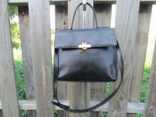Vtg 70s Paloma Picasso Black Reptile Embossed Leather Satchel  Shoulder Handbag