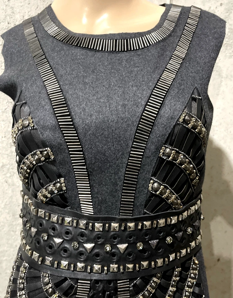 Alberta Ferretti 2015 кожаный гвоздики вышитая линия коктейльное платье США 2 IT 38 - Изображение 4 из 4