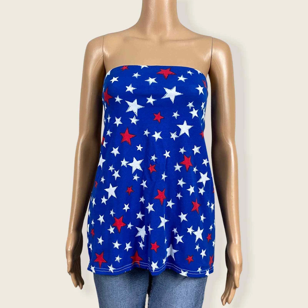 Blue strapless deals shirt