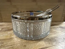 Vintage F. B. Rogers  Silverplate Rimmed Lead Crystal Bowl & Salad Spoon/Fork